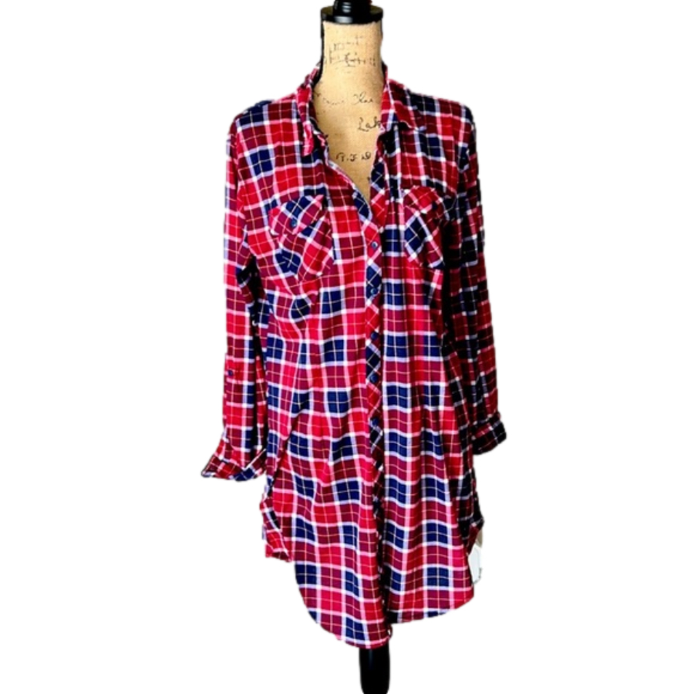 White Mark Red White & Blue Collard Shirt Dress Side Pockets Great Cond Size 1X